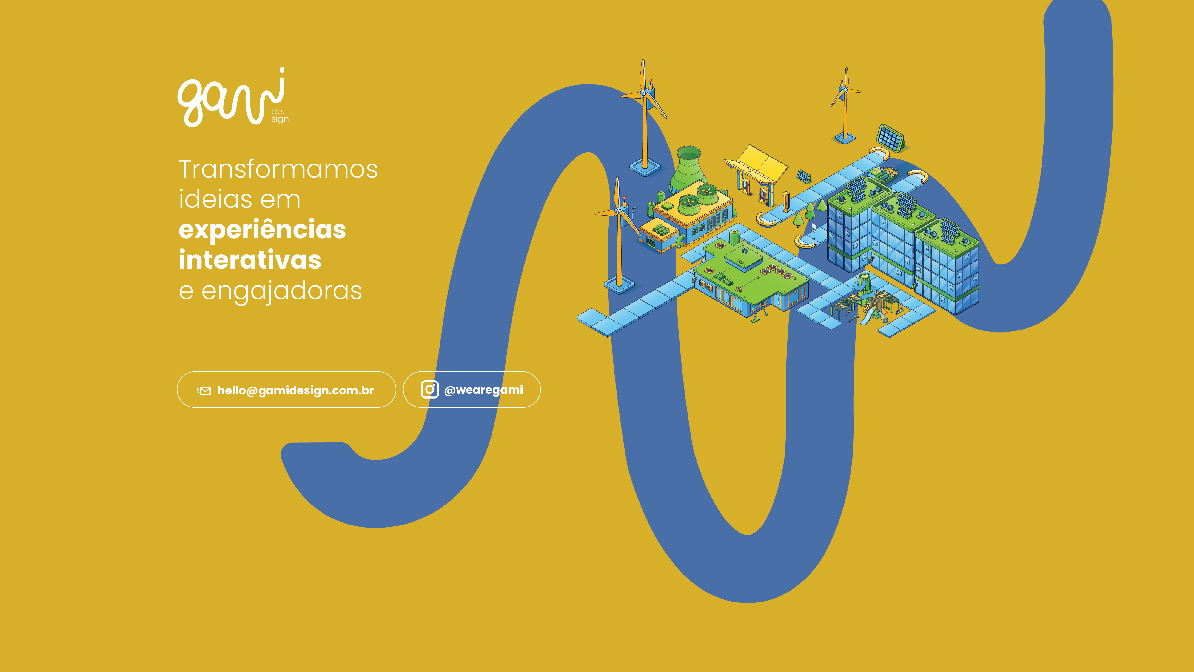 A yellow background with a blue river and a city in the background.

Description generated by AI